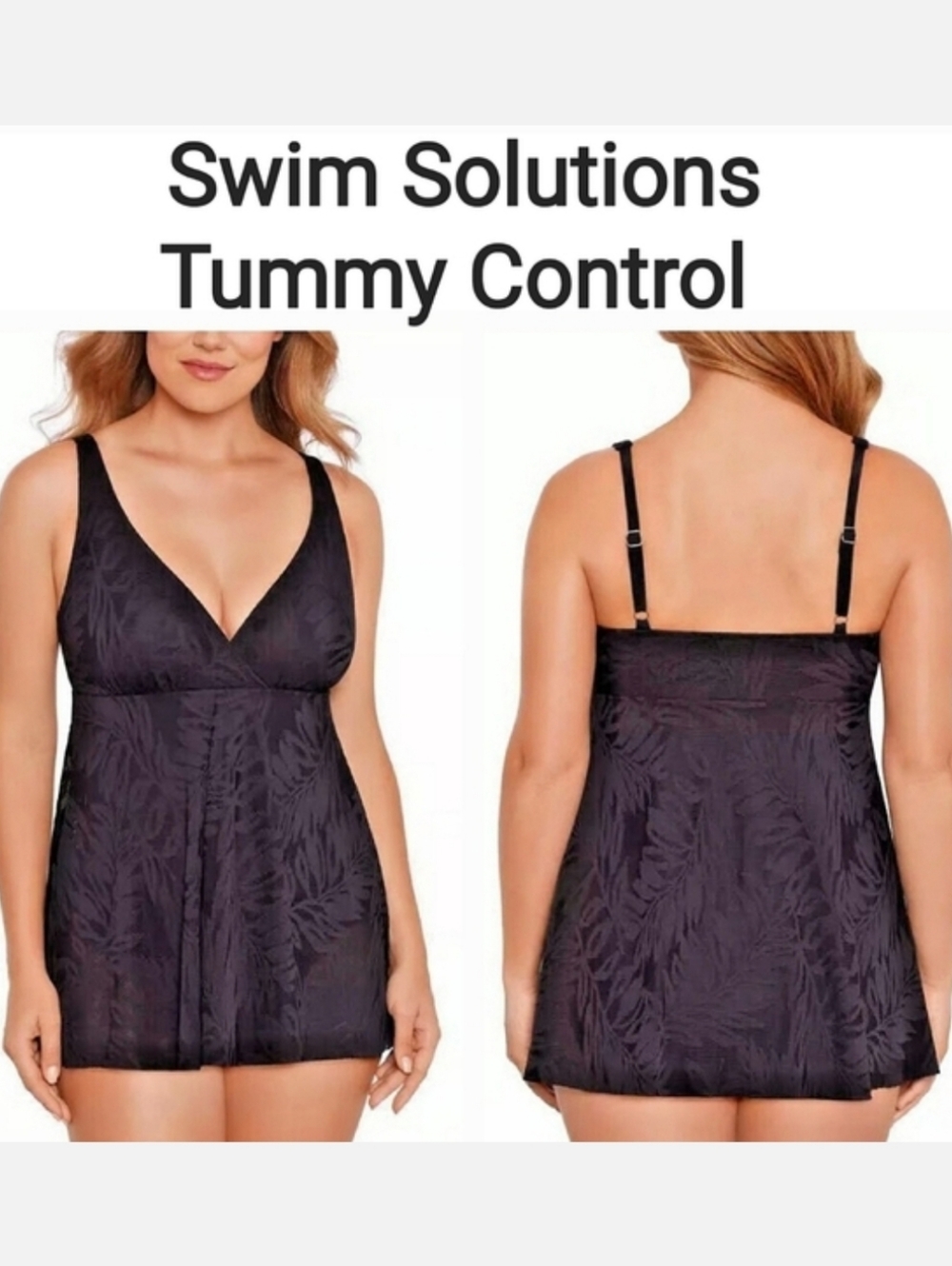 Swim Solutions Women's Tummy Control Flyaway Lace Swim Dress Black Sz 10 NWT - Picture 1 of 13
